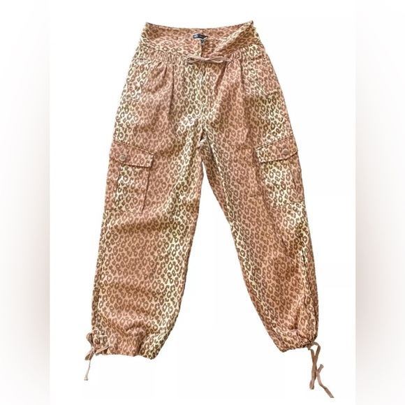 Venus Womens Pants Size 4 Orange Peach Brown Leopard Print Barrel Jeans - Picture 4 of 4